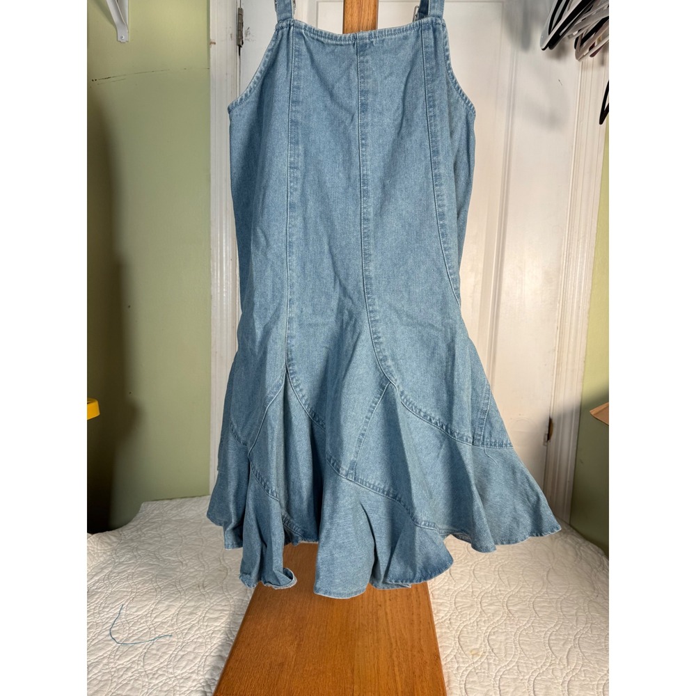 Emory Park Denim Mini Dress Light Wash Ruffle Hem Overall Pinafore Small NWT